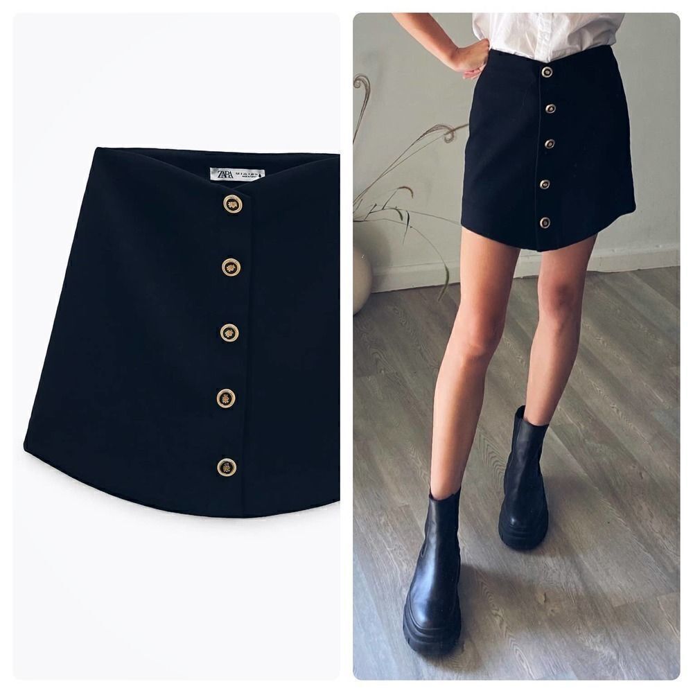 Zara Black Buttoned Mini Skirt - Picture 2 of 7